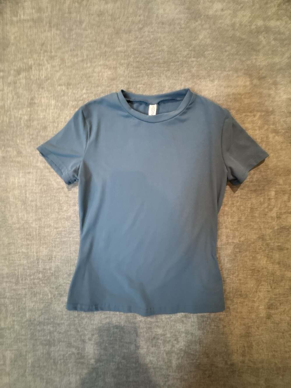 Yogincos Blue Short Sleeve Crew Neck Yoga Crop Buttery Soft T-Shirt Size Small